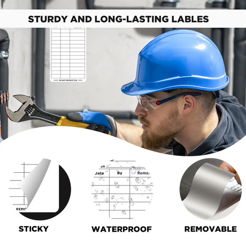 Worker using 200 Pack Dot Inspection Stickers And Heavy Duty Adhesive Labels 6 By 3 Inches For Equipment Maintenance.
