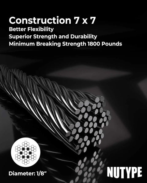 1/8 Inch T316 Stainless Steel Cable For Deck Railing, 7x7 Strand Core, 1000 Ft Marine Grade Wire Rope.
