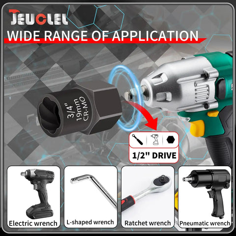 Heavy Duty 5-Piece Bolt Extractor Set 1/2 Drive Easy Out Nut And Bolt Remover For Stripped Lug Nuts with electric wrench