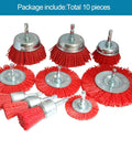 10 Pack Nylon Filament Abrasive Wire Brush Wheel And Cup Brush Set With One Quarter Inch Hex Shank For Rust Busting Paint Stripping Corrosion Cleanup Weld Scale And Metal Surface Finishing