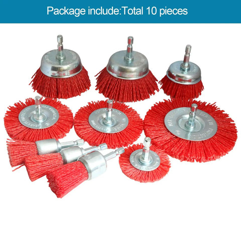 10 Pack Nylon Filament Abrasive Wire Brush Wheel And Cup Brush Set With One Quarter Inch Hex Shank For Rust Busting Paint Stripping Corrosion Cleanup Weld Scale And Metal Surface Finishing