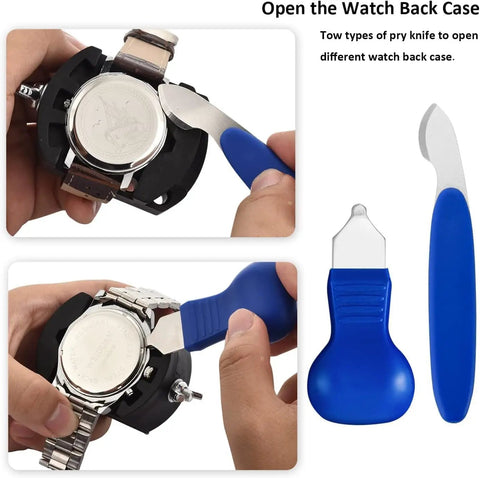 All in One Watch Repair Press Tool Set 16 Pieces Kit With Dies 18mm To 50mm Case Open Pry Blades Case Closer