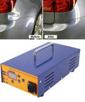 Auto Dent Repair Tool Set With 1000W Induction Heater showing before and after dent repair on car bumper