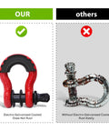 Comparison of Badass Heavy Duty 2 Pack D Ring Shackles with rust-resistant coating and standard shackles with rust.