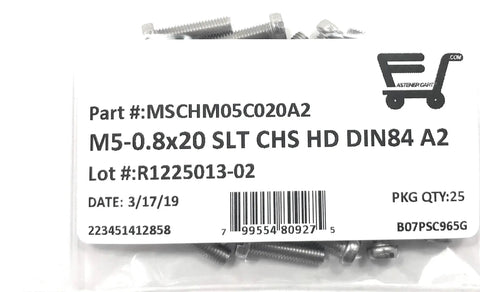 Built Like A Tank Stainless Steel Slotted Cheese Head Machine Screw Din84 M5X20 Precision Metric Thread A2 70 Grade pack of 25 in packaging