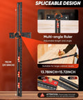 4 In 1 Scriber Marking Line Ruler 29.5 Inch Spliceable Extended T Square shown with adjustable angle and drill guide.