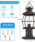 Dusk To Dawn Outdoor Post Light With Pier Mount Base 16.8 Inch Waterproof Hardwired 120V Oil Rubbed Bronze Post Lighting shown with bulb options