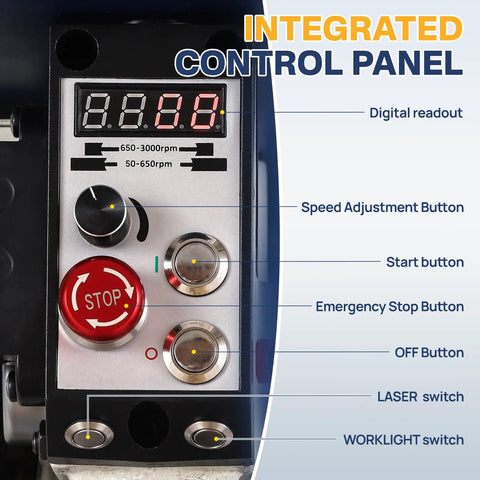 Control panel of 10 Inch Benchtop Drill Press With Variable Speed From 50 To 3000 RPM Cast Iron Table And Base 6.2 Amp Motor
