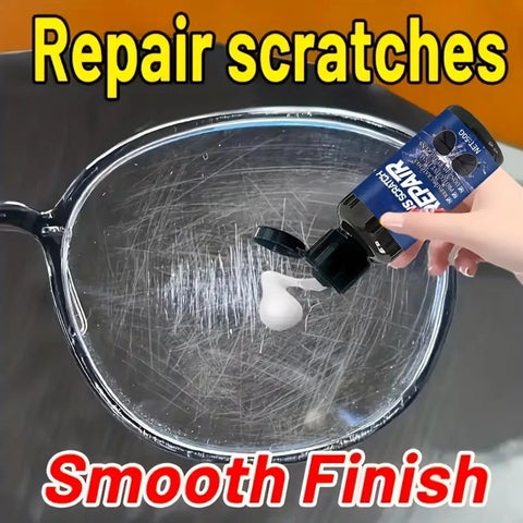 Scratch Repair For Sunglasses And Glasses With Dual Action Shield 50g Deep Cleaning Liquid being applied to scratched lens