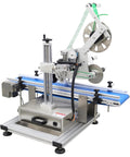 Automatic Desktop Conveyor Labeler 110V Works Like A Charm For Crisp Flat Applications 25-50 Pcs Per Min showing machine with roller and label tape.