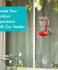 Window Hummingbird Feeder With Side Ports For Clear Viewing Big 20 Oz Nectar Capacity Durable Plastic Easy Clean And Refill Strong Suction Cups Outdoor Window Bird Feeder For Kids And Pets installed on patio window