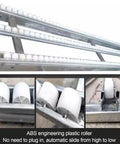 Heavy Duty Silver Gravity Roller Conveyor Slide Bar 30Cm By 250Cm showing ABS rollers and metal frame for smooth transportation.