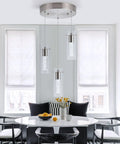 Slick Modern 5 Light Pendant Ceiling Light With Brushed Nickel Finish For Kitchen Island And Dining Room, Adjusted Fixture