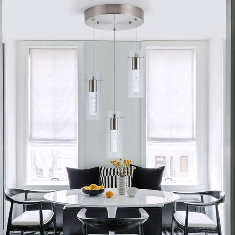 Slick Modern 5 Light Pendant Ceiling Light With Brushed Nickel Finish For Kitchen Island And Dining Room, Adjusted Fixture