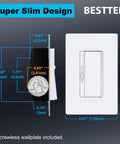 3 Pack White Slide Dimmer Light Switch Single Pole Or 3 Way Layout Smooth As Butter dimensions and design details.