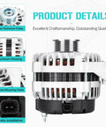 Beefed Up Alternator Replacement For Silverado 1500 05 06 And Avalanche 1500 05 06 Plus Sierra 1500 05 07 Sierra 1500 Classic 2007 And Escalade 2006 V8 V6 Ready Plug And Play, front view with aluminum housing and pulley