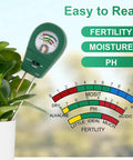 All In One Soil Tester For pH, Moisture, And Fertility With Fast Accurate Readings in use with green house plant