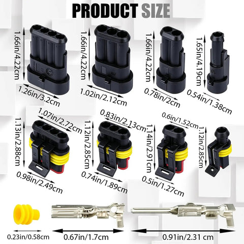 Heavy Duty Road Ready Electrical Wire Connectors Slick Quick Crimp Terminals product size chart showing various sizes and types.