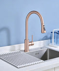Brushed Gold Kitchen Faucet With Pull Down Sprayer And 360 Degree Rotating Gooseneck Lead Free Brass Pull Out Spray Single Handle