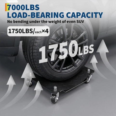Heavy Duty Wheel Dolly Set of 4 for Garages and Shops Black 7000 Lb Capacity Each Reinforced Steel Base Smooth Glide for Easy Vehicle Moving Durable Stable Car Dollies for DIY Mechanics and Pro Garages, 1750 lb each