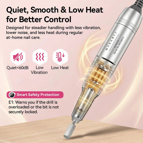 35,000RPM Electric Nail Drill For Gel Nail Shaping And Removal, Quiet, Lightweight Portable E File with focus on drill tip.