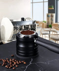 54mm Espresso Portafilter Holder And Tamper Stand With Non Slip Base For Aluminum Alloy 54mm Espresso Machines Black Fits Most Home Barista Vibes And 54mm Portafilters Ready on a countertop