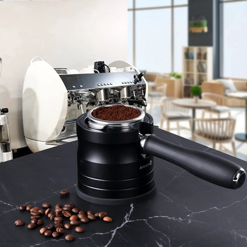 54mm Espresso Portafilter Holder And Tamper Stand With Non Slip Base For Aluminum Alloy 54mm Espresso Machines Black Fits Most Home Barista Vibes And 54mm Portafilters Ready on a countertop