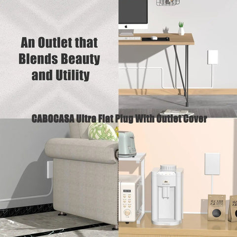 Ultra Slim Flat Plug Extension Cord Power Strip 3 Feet 3 Outlet White mounted by furniture with stylish decor.