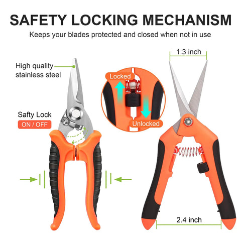 Three Pack Stainless Steel Garden Shears Pruning Set with Heavy Duty Bypass Serrated and Straight Blades