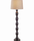 Modern Eclectic Floor Lamp With Oil Rubbed Bronze Finish, 58 Inch Tall, Brown And Cream Ikat Drum Shade, Tapered Shade