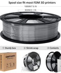 Front view of GIANTARM Silk Metallic Silver PLA filament spool, 1.75mm, 1kg, vacuum packed