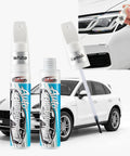 Two-Pack Car Touch Up Paint Pen With Clear Coat Pen Kit For White Cars, showing pens and usage on SUV headlight scratch repair