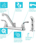 Two Handle Kitchen Faucet With Side Spray In Polished Chrome, Modern High Arc Sink Faucet with dual-handle and spray nozzle