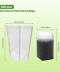 Eco Friendly Biodegradable Plant Grow Bags 5.5x6.3 Inches 200 Pack Non Woven Seed Starter Pots shown front and side view