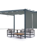 10 By 10 Ft Outdoor Pergola With Retractable Shade Canopy Matte Aluminum Frame Four Roller Shade Curtains Grape Trellis Grey