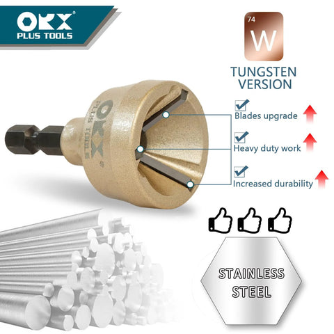 ORXPLUS Tools deburring external chamfer tool with tungsten blade for stainless rods and pipes 1/8–3/4 in (3–19 mm)