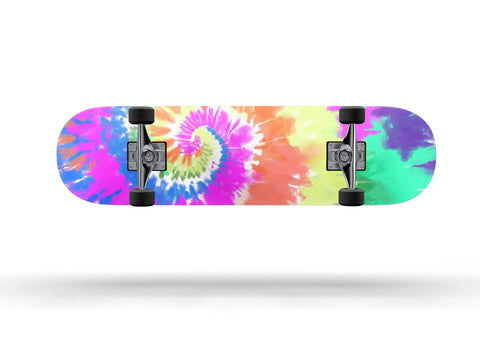 Spiral Tie Dye Vinyl Wrap Kit For Skateboard Decks Dope Scratch Resistant Protective Skin Decal Wrap displayed on skateboard