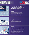Instructions for installing 20x25x1 Air Filter MERV 8 6 Pack Made In USA in HVAC system with step-by-step guide and images.