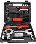42 Piece Bike Repair Kit For Mountain, Dirt, And Road Bikes With Storage Case Tire Patch Kit, Pedal Wrench, Chain Whip, Tools Displayed