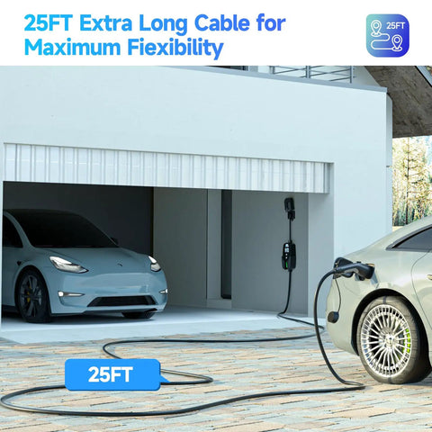 Level 2 EV Charger 40 Amp 240 V 9.6 kW Portable Home Charging Station With NEMA 14-50P 25 Ft Cable charging two cars