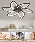Low Profile Ceiling Fan With Lights And Remote, Modern Dimmable Smart Fan Light Combo with flower shade in living room