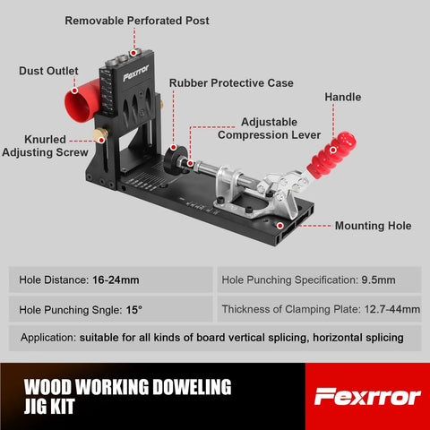 Heavy Duty Aluminum Pocket Hole Jig Kit with Storage Bag, 56 Pcs, 15 Degree Angle Holes, Dust Port, Slider Holder