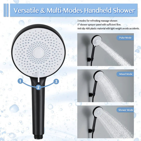 High Pressure Rainfall Shower Head With Handheld Combo Kit 12 Inch Extension Arm Height Adjustable Brass Holder