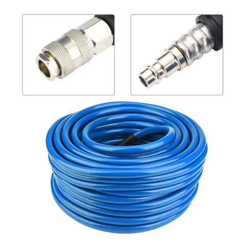 Rock Solid Heavy Duty PVC Air Compressor Hose 2 Pack 30 Meter Length 300 Psi Max Pressure with quick connect couplings.