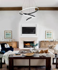 Cool Black LED Chandelier With 3 Color Temps 3000K 4000K 6000K, 60W Hanging Light Fixture in a modern living room