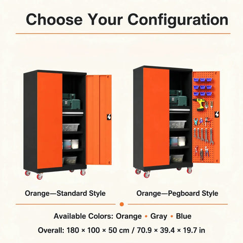 Heavy Duty Storage Cabinet With Built In Tool Drawer And Adjustable Shelves, Built To Last Reinforced Steel Construction For Tough Workshops, Keeps Screws Bits Tape Measures And Small Hardware Organized And Ready For Grab And Go Use, 180 x 100 x 50 cm