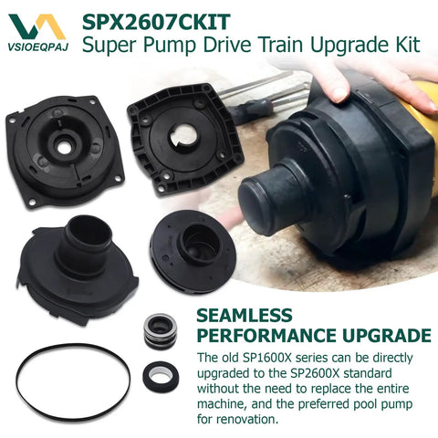 Durable Pool Pump Drive Train Upgrade Kit For SP1600X Series, 1 HP Replacement Compatible With Hayward Superpump, Fits SP1605X7 SP1607X10, Easy Swap With Leak Tight Gasket And Shaft Seal, black 6-piece parts set