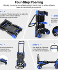 Four-step process to convert Heavy Duty Folding Hand Truck With Four Wheel And Two Wheel Convertible Dolly Cart