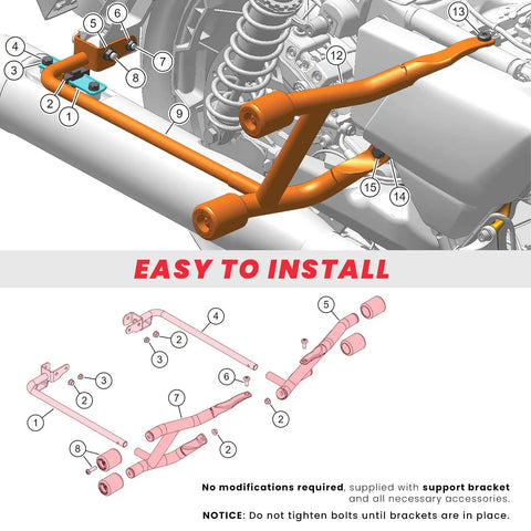 Badass Saddlebag Guard Crash Bar For Harley Touring Motorcycles Street Glide Road Glide Road King Electra Ultra Limited 2014 To 2026 installation diagram with labeled parts.
