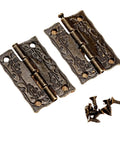 2 Pack Cabinet Door Hinges 36x23mm Wooden Box Decorative Hinges With Screws And Storage Box, shown with antique finish and screws